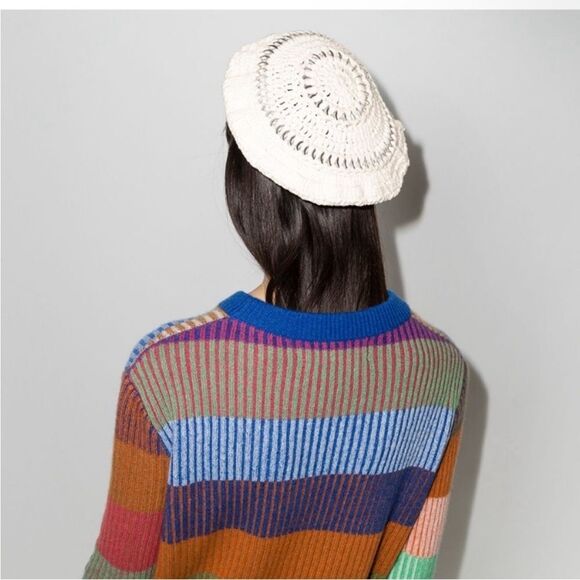 NWT GANNI disc-embellished crochet beret $195